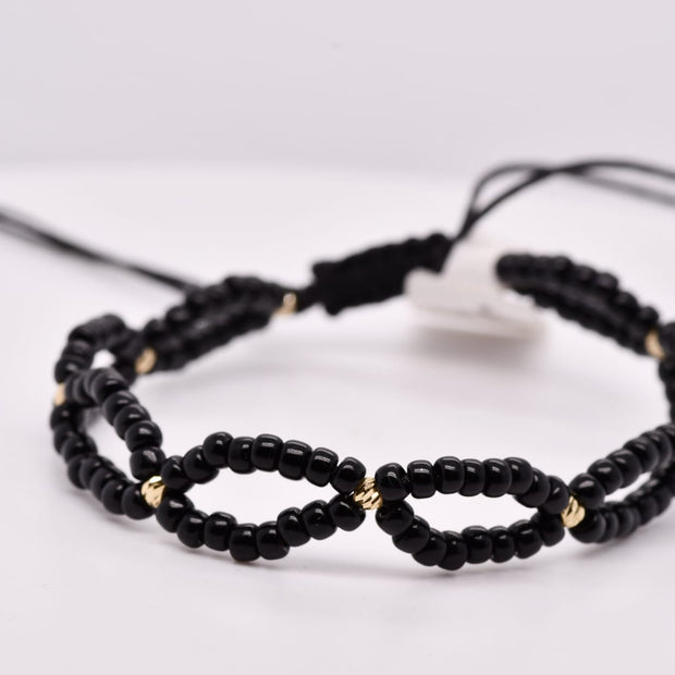 14K Gold Black Beaded Infinity Bracelet – Adjustable
