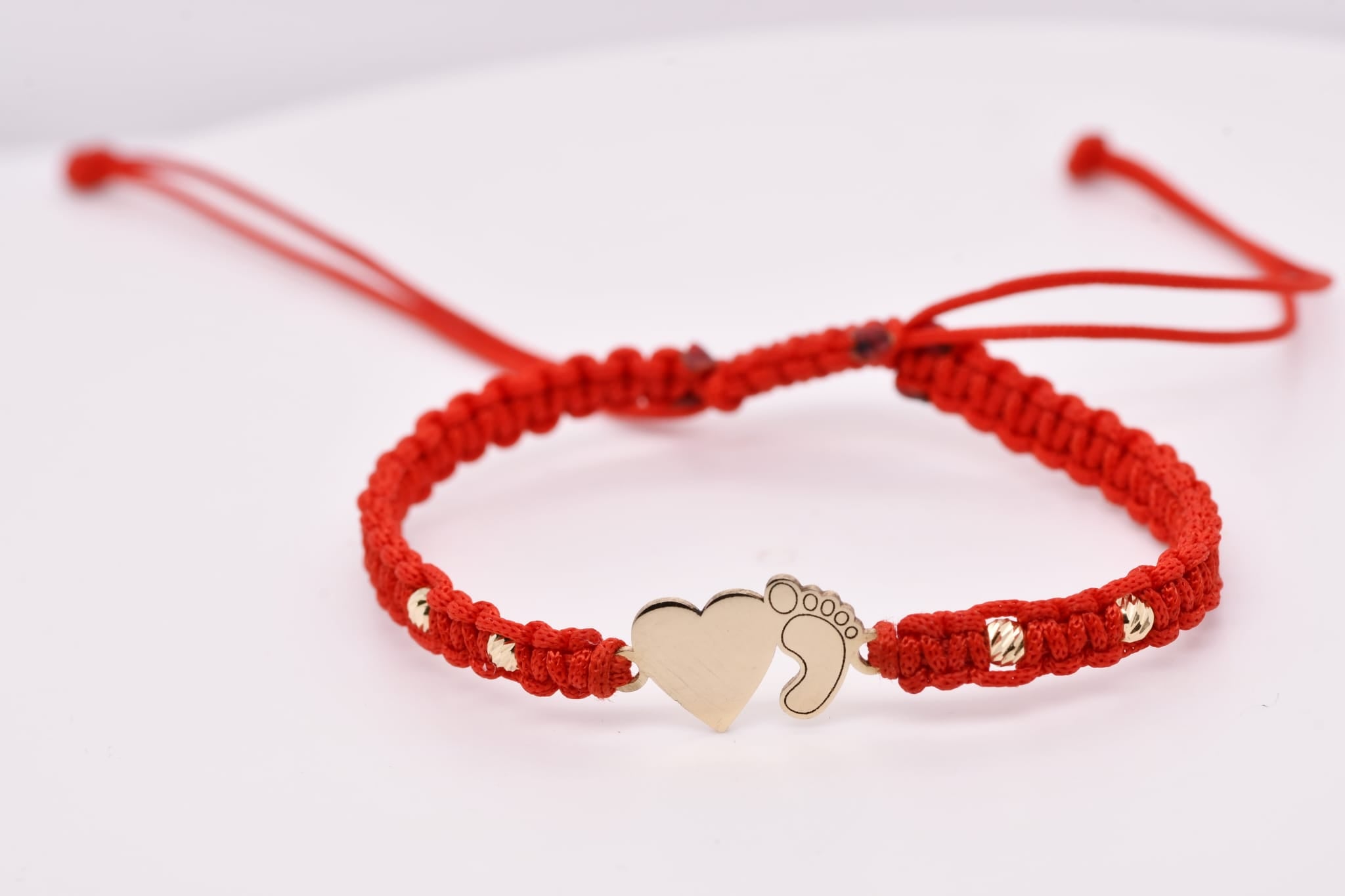 14K Gold Heart & Baby Foot Red String Bracelet – Adjustable