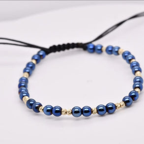14K Gold Blue Hematite Beaded Bracelet – Adjustable