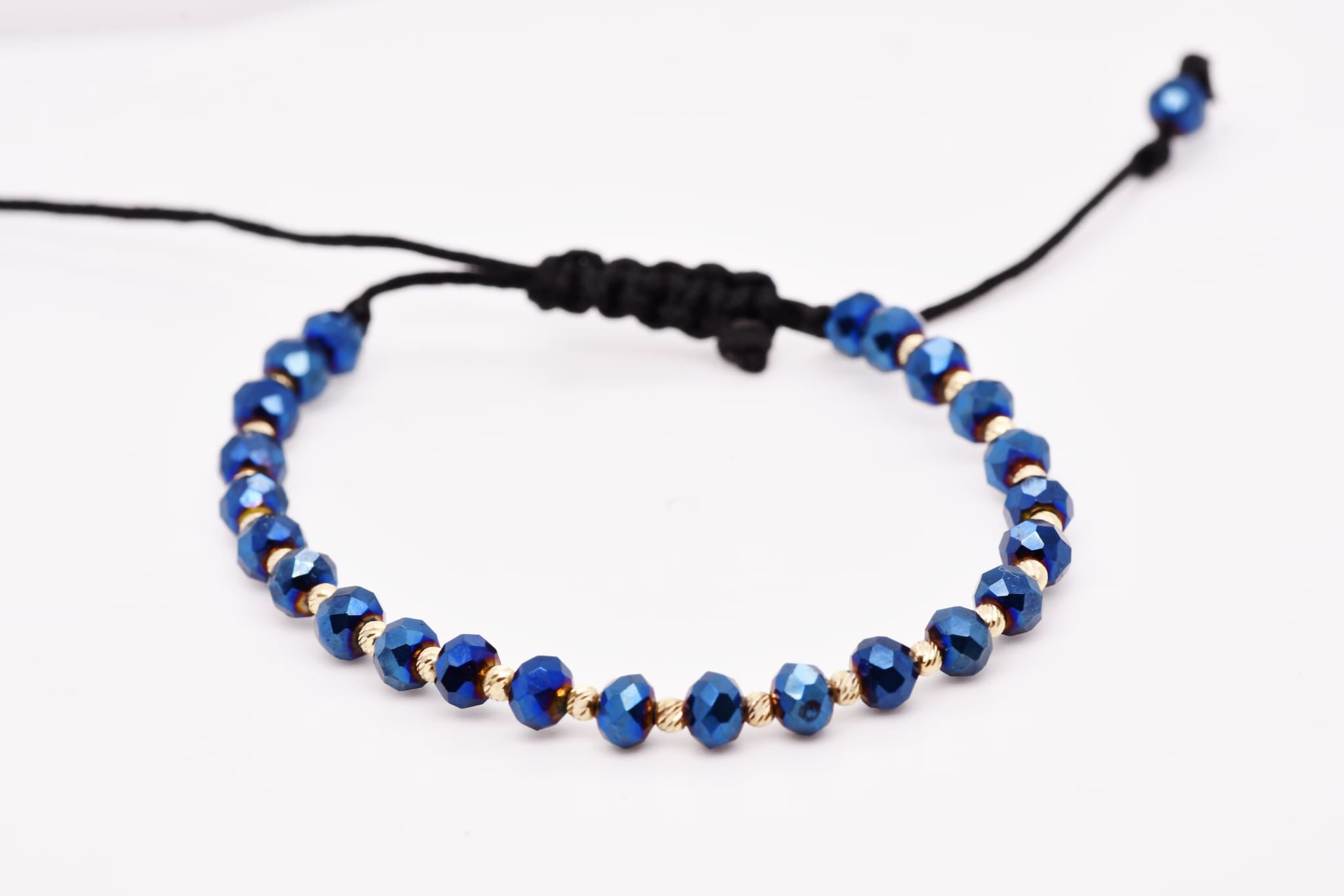 14K Gold Blue Crystal Bracelet – Adjustable