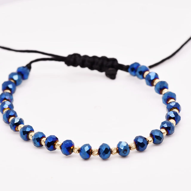14K Gold Blue Crystal Bracelet – Adjustable