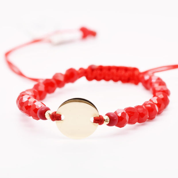 14K Gold Disc Red Crystal Bracelet – Adjustable
