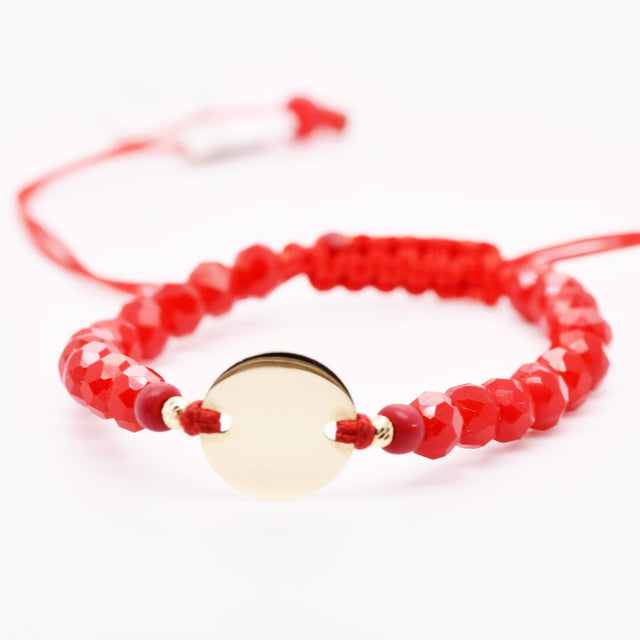 14K Gold Disc Red Crystal Bracelet – Adjustable