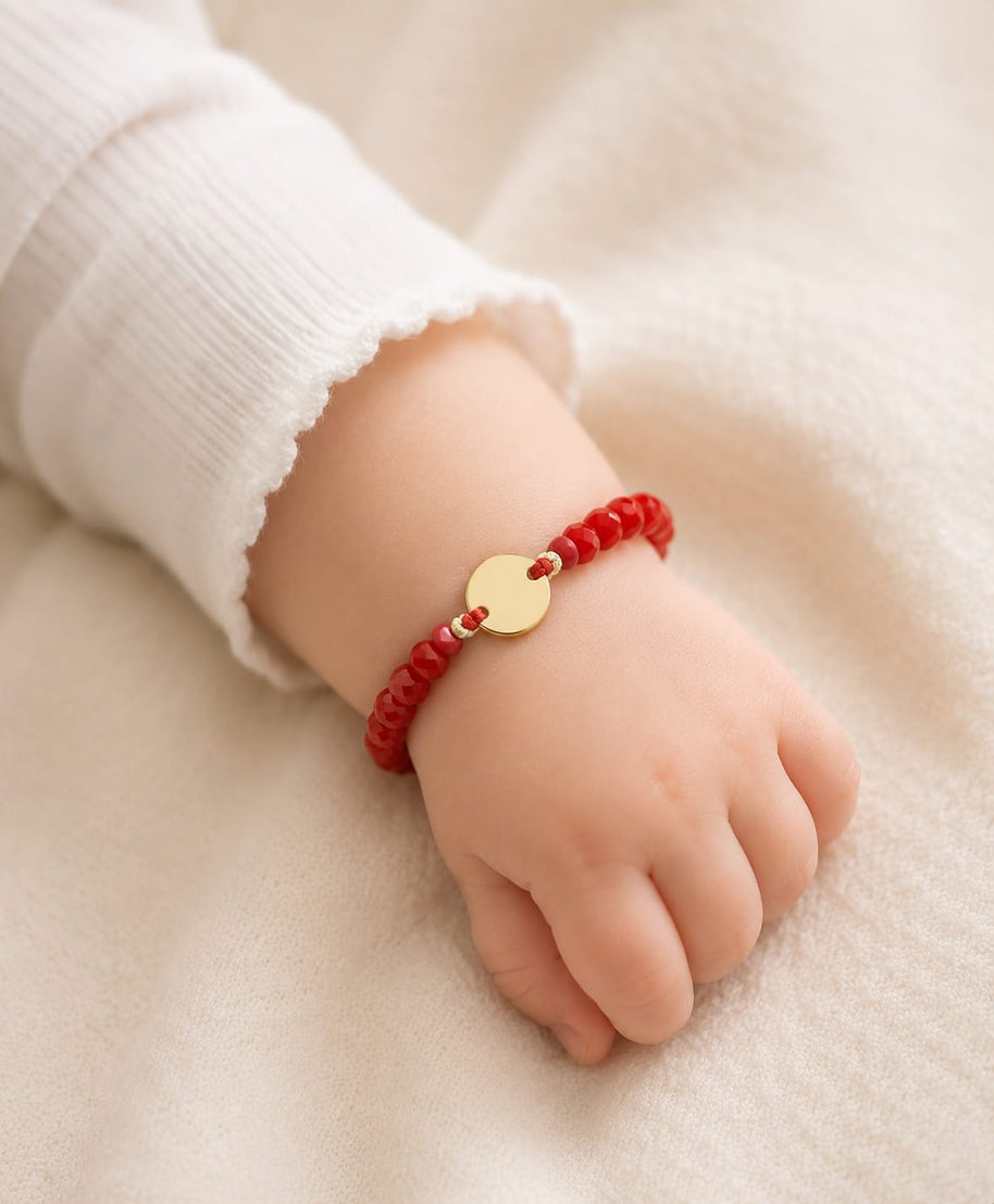 14K Gold Disc Red Crystal Bracelet – Adjustable