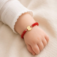 14K Gold Disc Red Crystal Bracelet – Adjustable