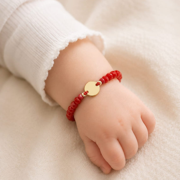 14K Gold Disc Red Crystal Bracelet – Adjustable