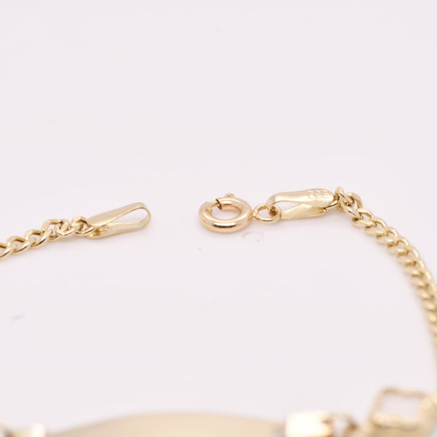 14K Gold Children’s ID Bracelet with Clover Details – 14cm