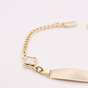 14K Gold Children’s ID Bracelet with Clover Details – 14cm