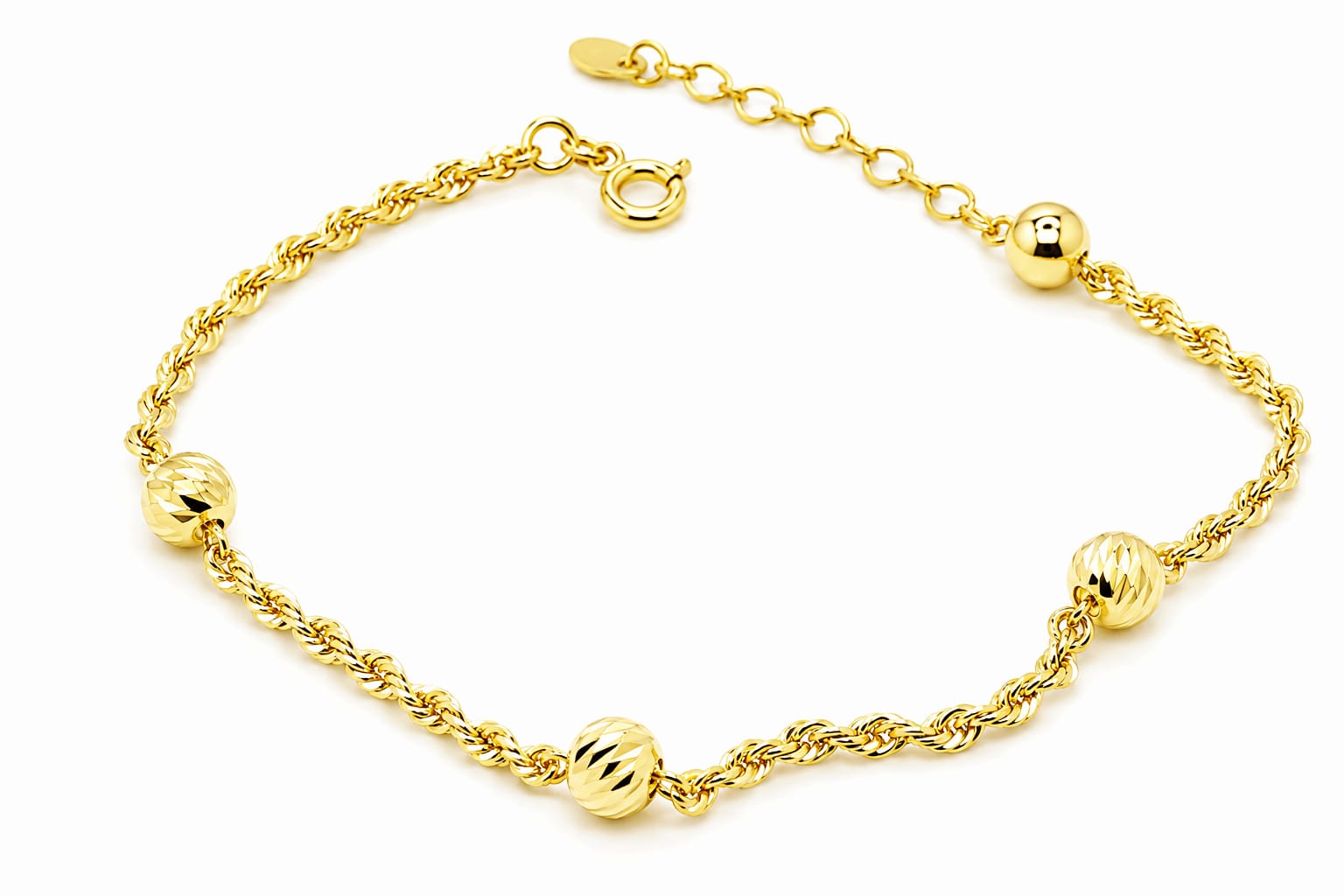 14K Gold Twisted Chain Bead Bracelet