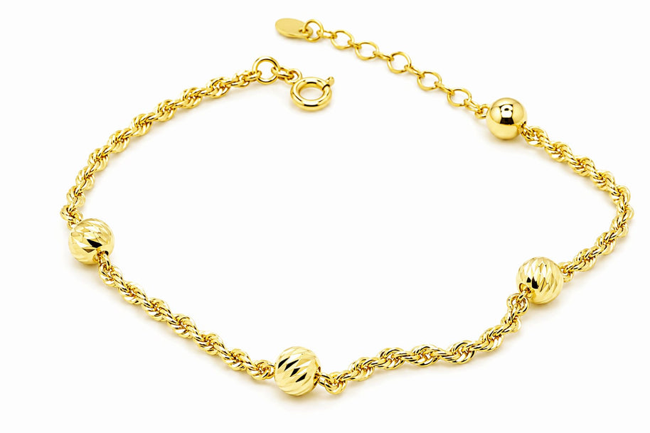 14K Gold Twisted Chain Bead Bracelet