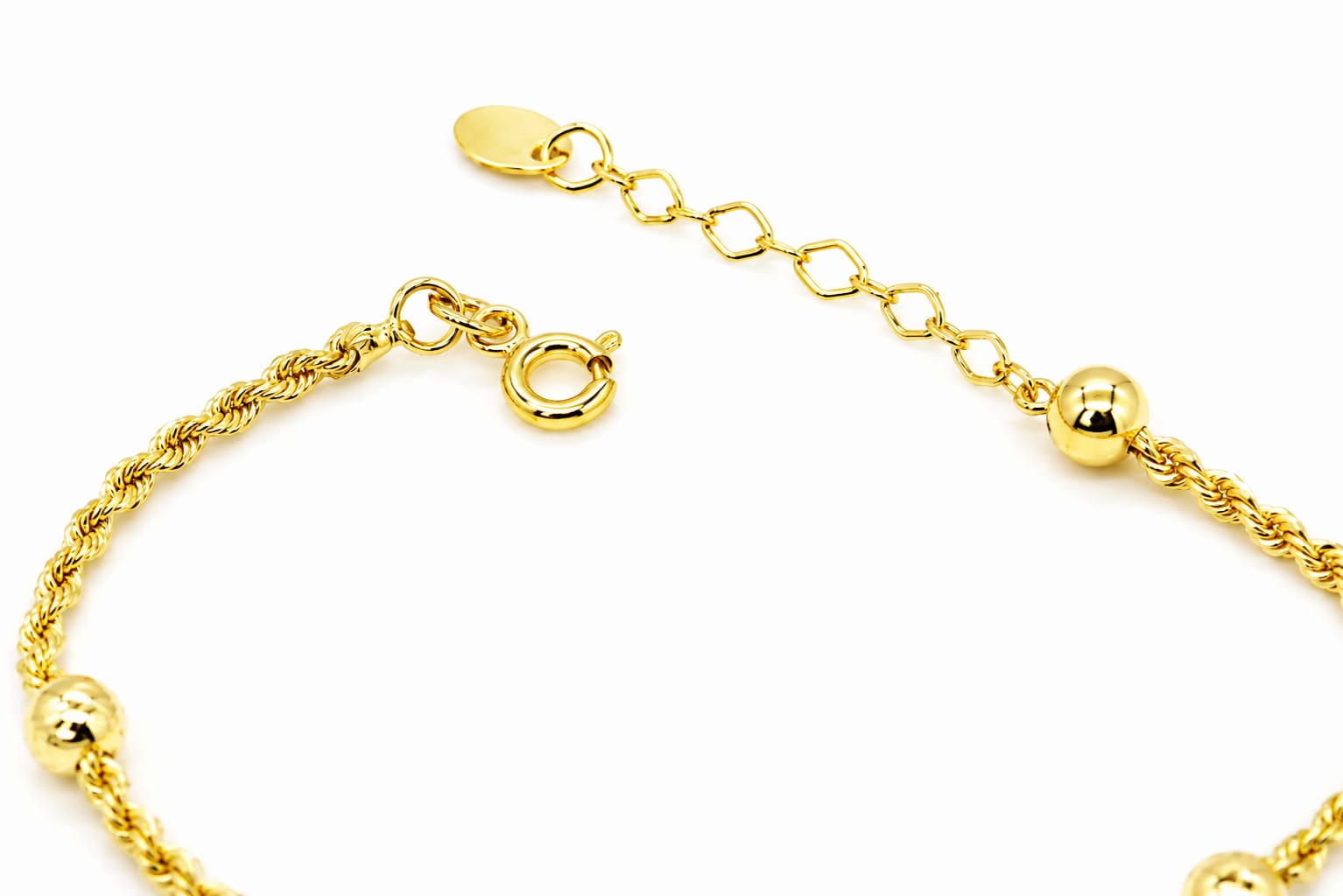 14K Gold Twisted Chain Bead Bracelet
