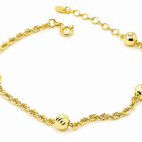 14K Gold Twisted Chain Bead Bracelet