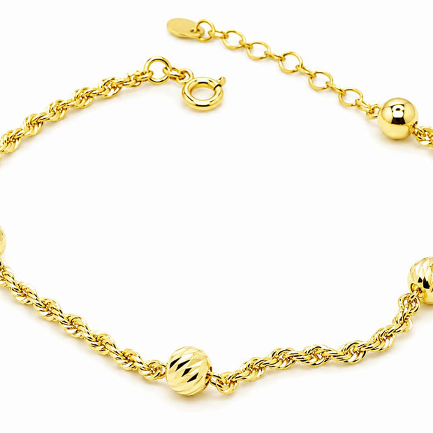 14K Gold Twisted Chain Bead Bracelet