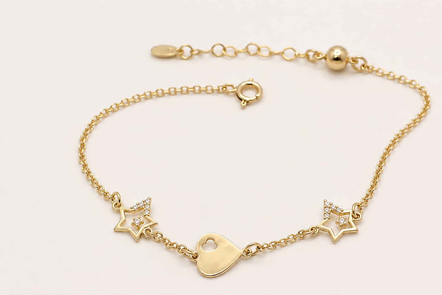 14K Gold Heart & Stars Bracelet