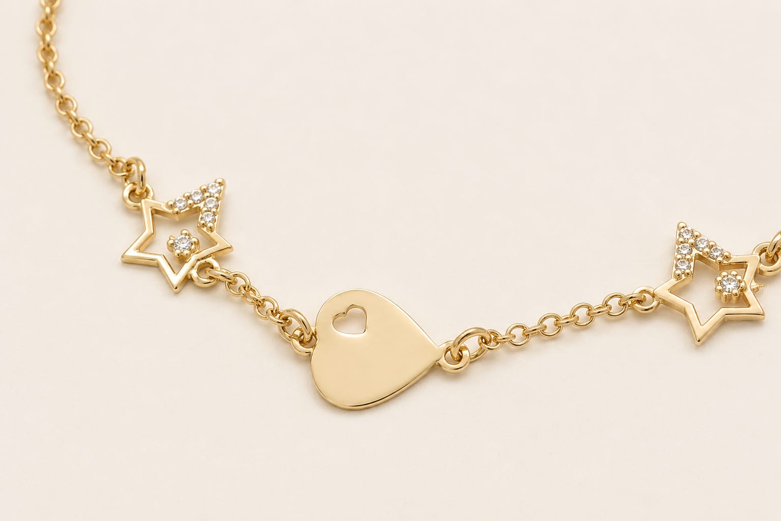 14K Gold Heart & Stars Bracelet