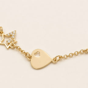 14K Gold Heart & Stars Bracelet