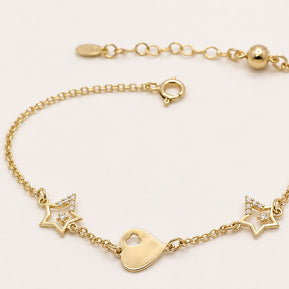 14K Gold Heart & Stars Bracelet