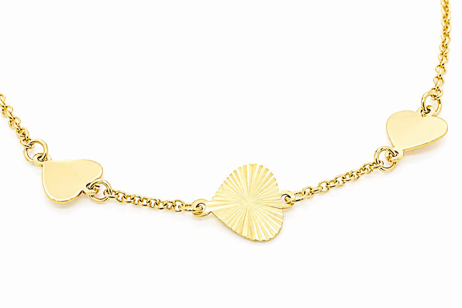 14K Gold Triple Heart Bracelet