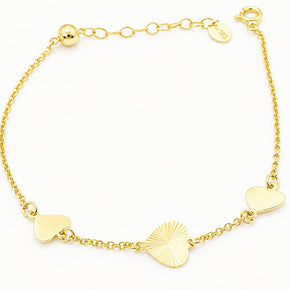 14K Gold Triple Heart Bracelet
