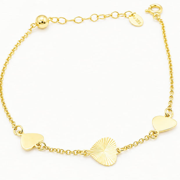 14K Gold Triple Heart Bracelet