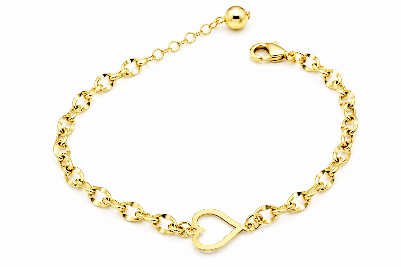 14K Gold Open Heart Bracelet