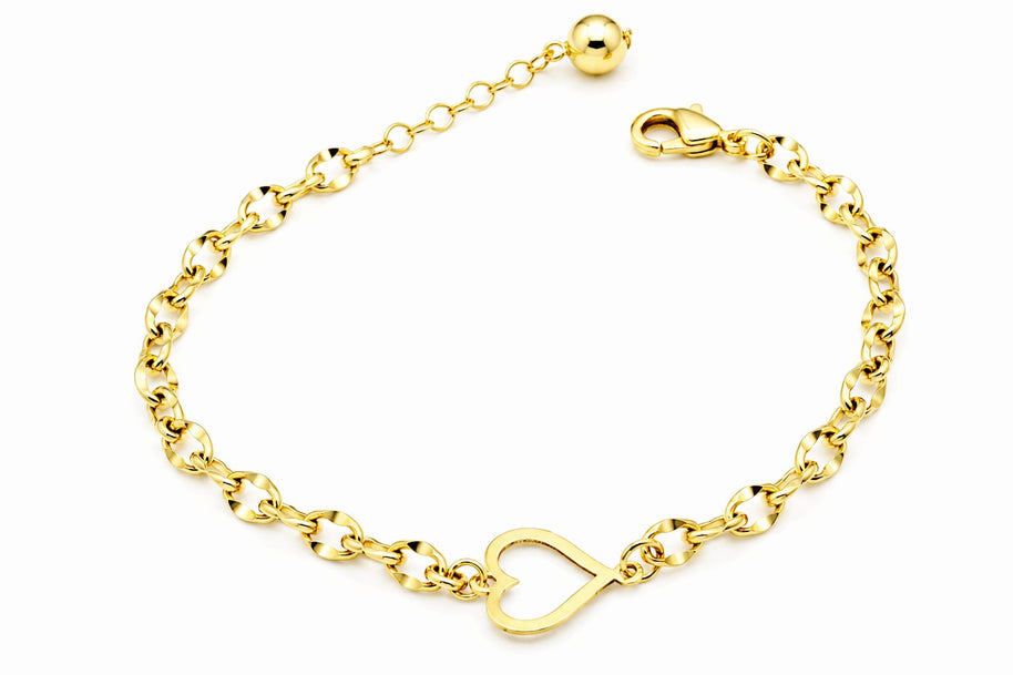 14K Gold Open Heart Bracelet