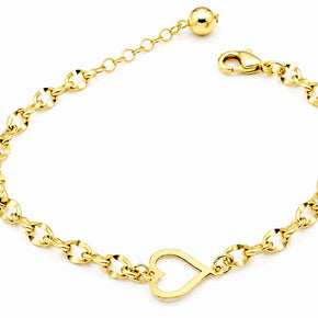 14K Gold Open Heart Bracelet