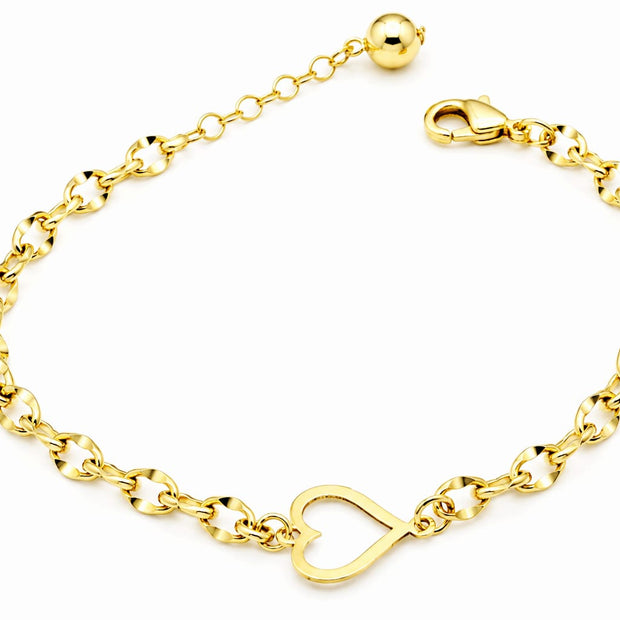 14K Gold Open Heart Bracelet