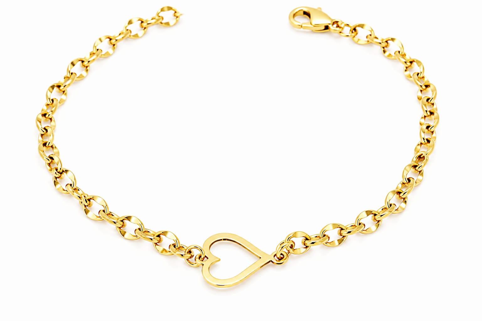 14K Gold Open Heart Bracelet