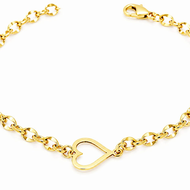 14K Gold Open Heart Bracelet
