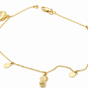 14K Solid Gold Charm Anklet | Multi-Charm Gold Ankle Bracelet UK