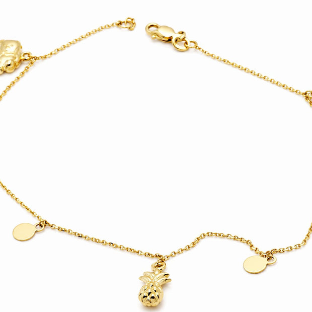 14K Solid Gold Charm Anklet | Multi-Charm Gold Ankle Bracelet UK