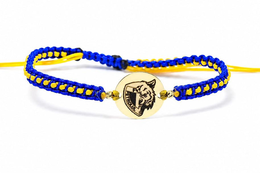 14K Gold Disc Macramé Bracelet – Custom Colours & Engravable