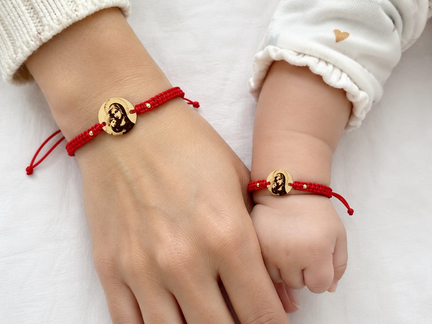 14K Gold Virgin Mary Matching Bracelet Set – Mum & Baby