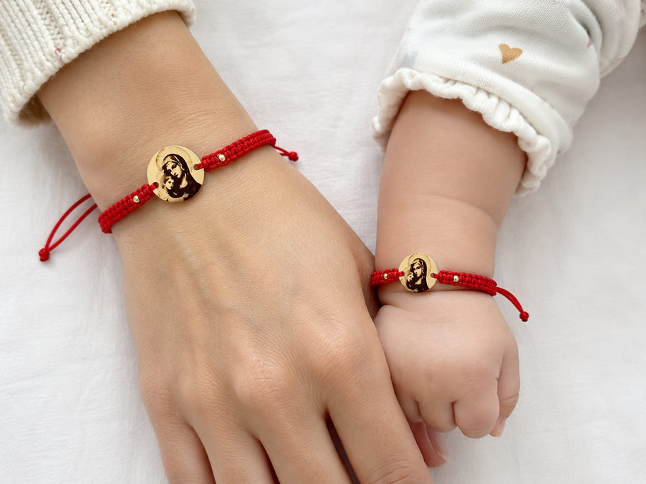 14K Gold Virgin Mary Matching Bracelet Set – Mum & Baby