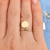 14K Gold Disc Charm Ring – Engravable