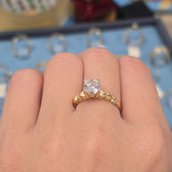14K Yellow Gold Cubic Zirconia Heart Detail Solitaire Ring