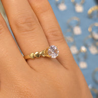 14K Yellow Gold Cubic Zirconia Heart Detail Solitaire Ring