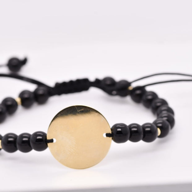 14K Gold 20mm Open Disc Black Cord Bracelet