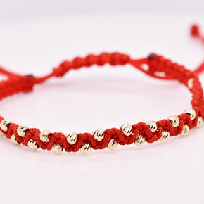 Handmade Red Cord Bracelet with 14K Gold Beads
