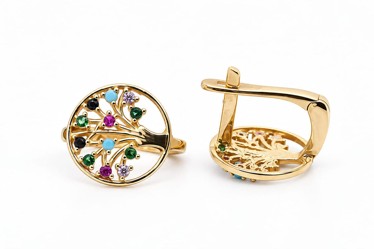 14K Gold Multicolour Tree of Life Earrings for Children