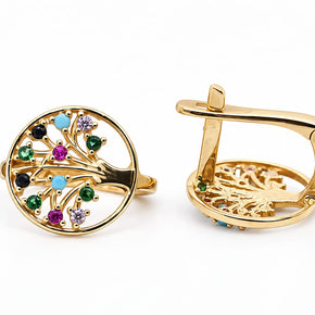 14K Gold Multicolour Tree of Life Earrings for Children