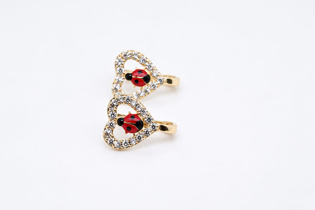 14K Gold Ladybug Heart Earrings for Children