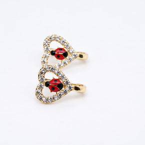 14K Gold Ladybug Heart Earrings for Children