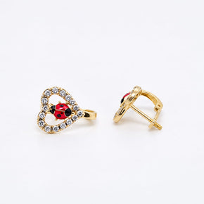 14K Gold Ladybug Heart Earrings for Children