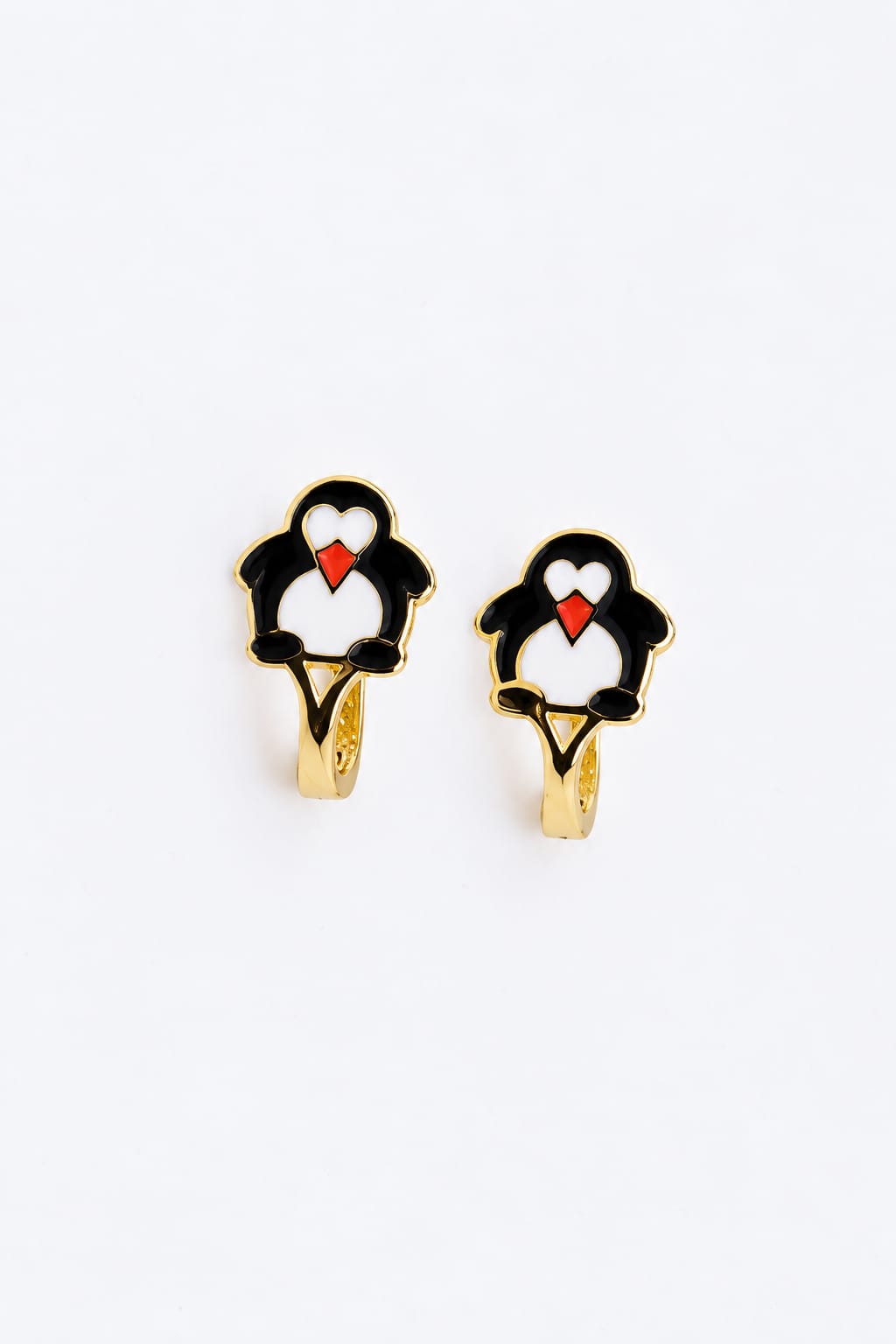 14K Gold Penguin Enamel Earrings for Children