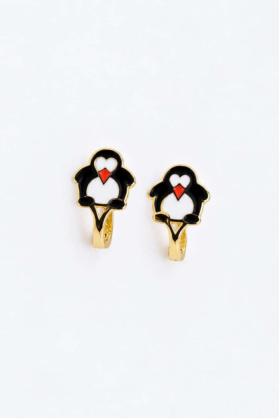 14K Gold Penguin Enamel Earrings for Children