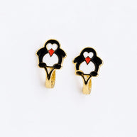 14K Gold Penguin Enamel Earrings for Children