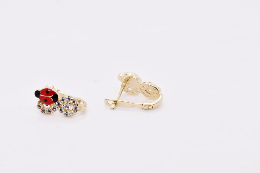 14K Gold Ladybug Double-Circle Earrings for Children