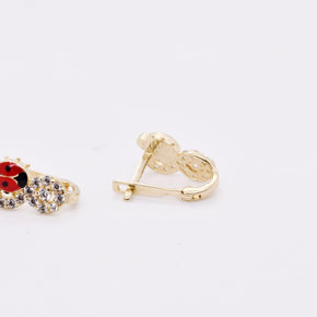 14K Gold Ladybug Double-Circle Earrings for Children